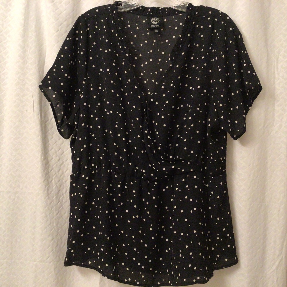 Cute Black with White Polka Dots, Short-Sleeve Blouse